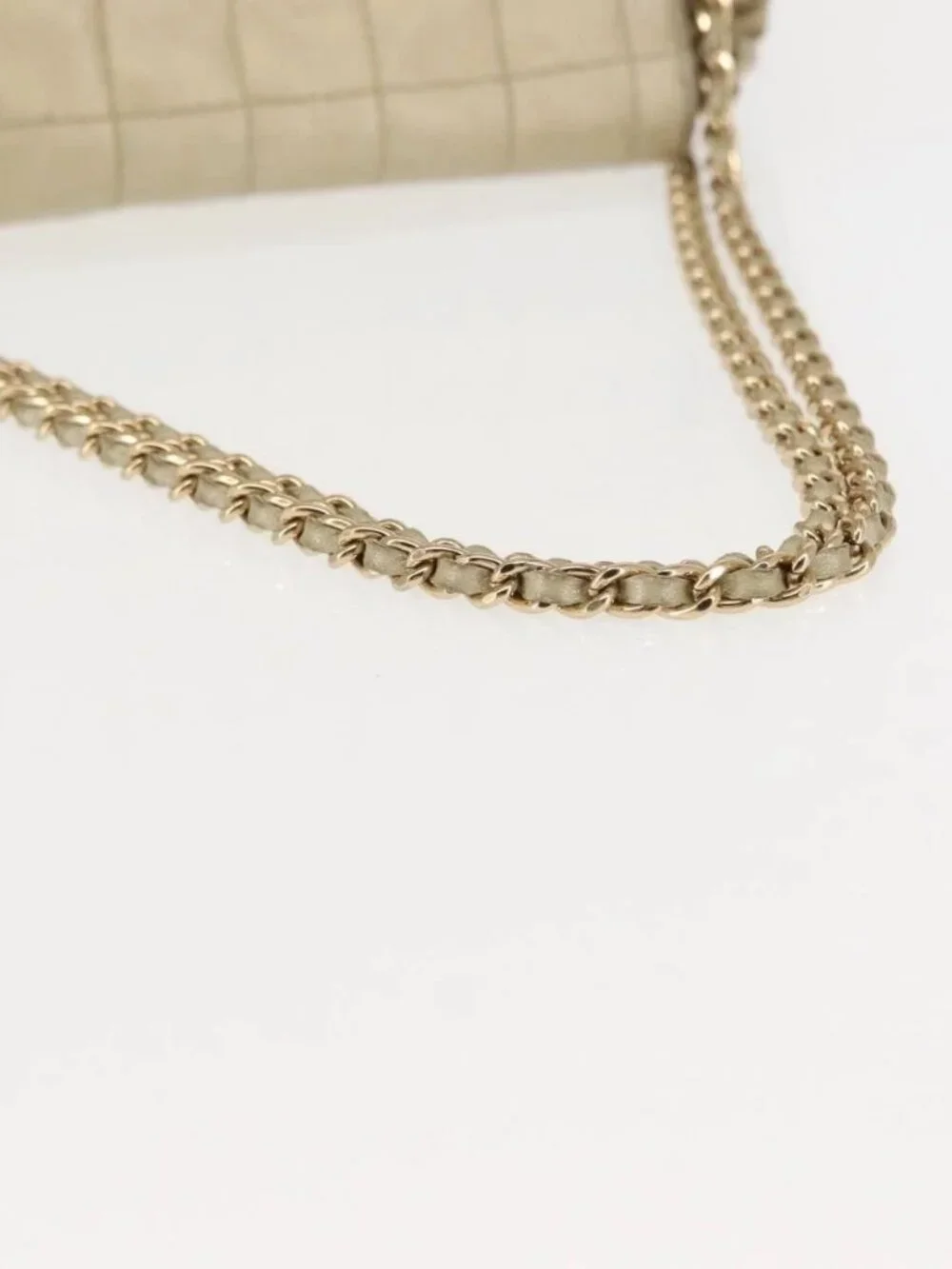 CHANEL Choco Bar Chain Shoulder Bag Leather Gold CC Auth 145942